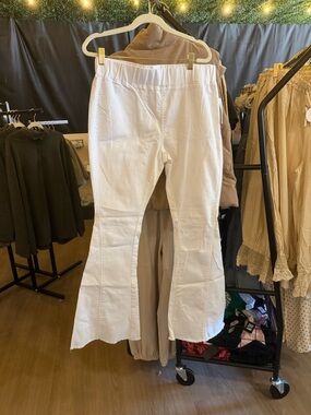White Flared Stitch-Panel Pants A063